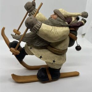 NIB WilliRaye Studio Holiday Skiing Santa Figurine - Cream and Brown